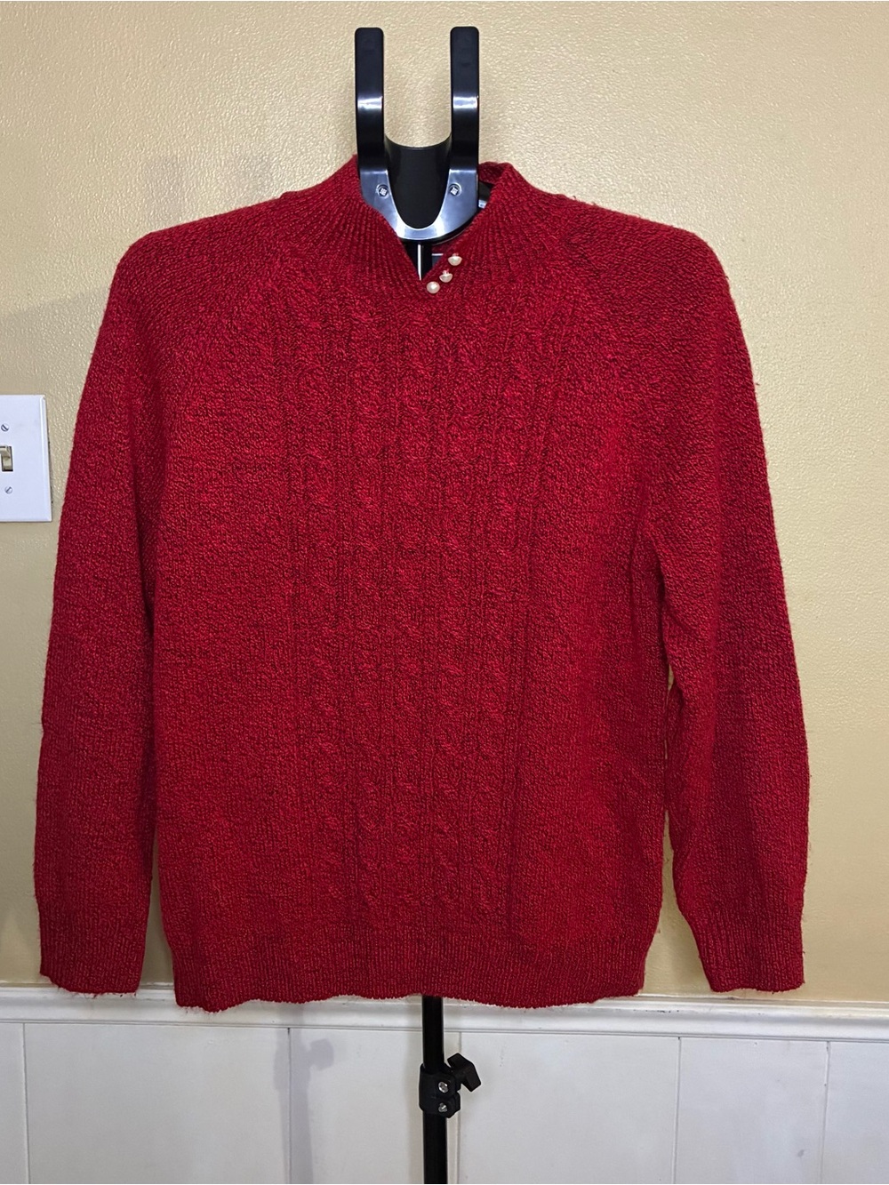 Karen Scott Red Cable-Knit Crewneck Sweater